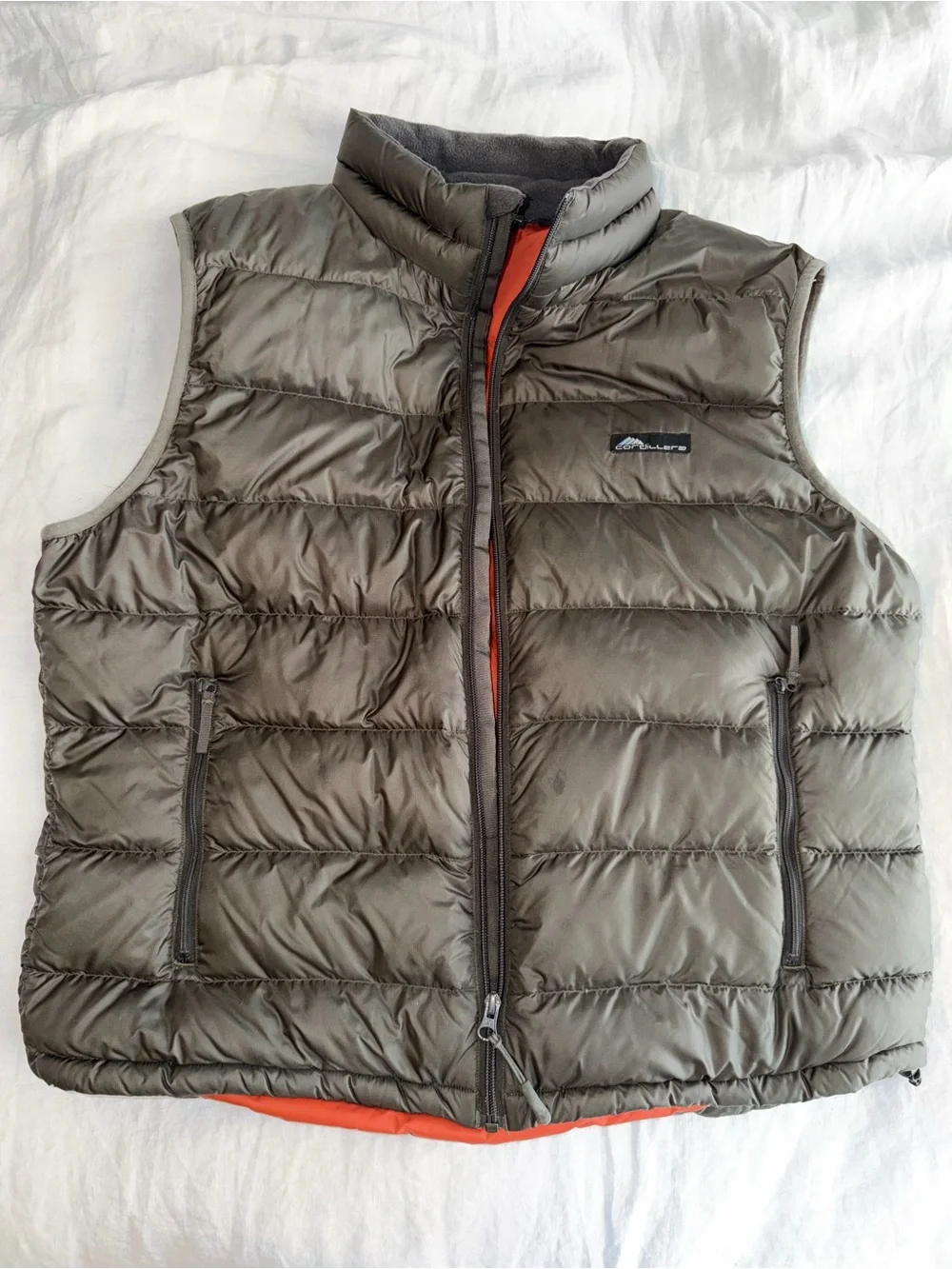 Cordillera Olive Green Puffer Vest with Orange Lining